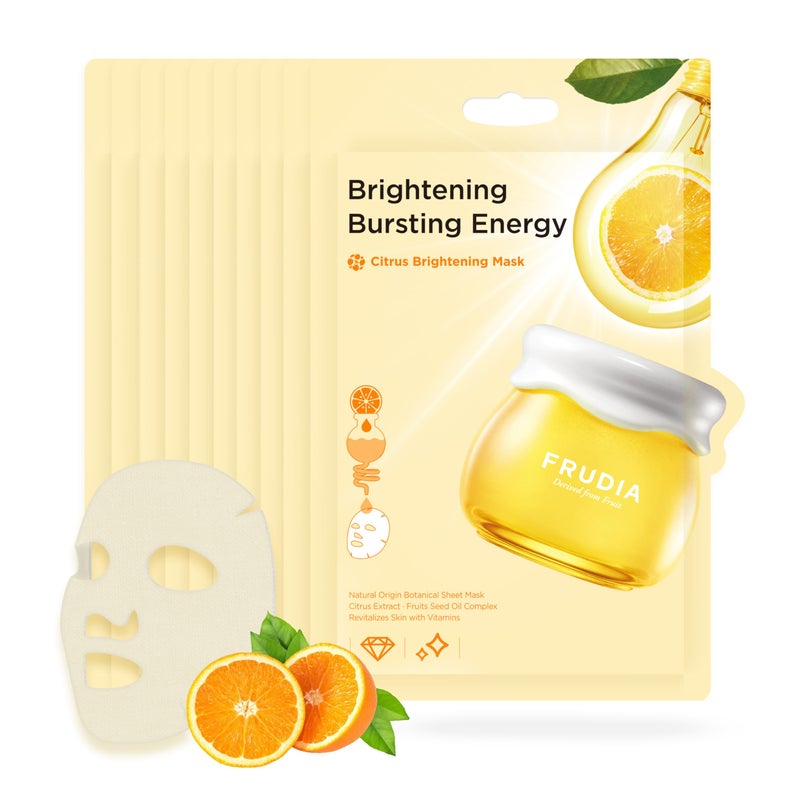 FRUDIA Citrus Clarifying Mask (10 Pack), Vitamin C Korean Face Mask with 46% Mandarin Peel Extract, Vegan Vitamin C & Mela-Zero for Brightening & Dark Spot Treatment - Image 1
